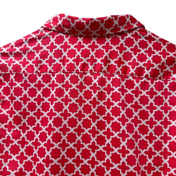 Ruby Rd Womens Shirt Size 10 Red Geo Preppy Print Long Sleeve Button Up - Picture 8 of 10